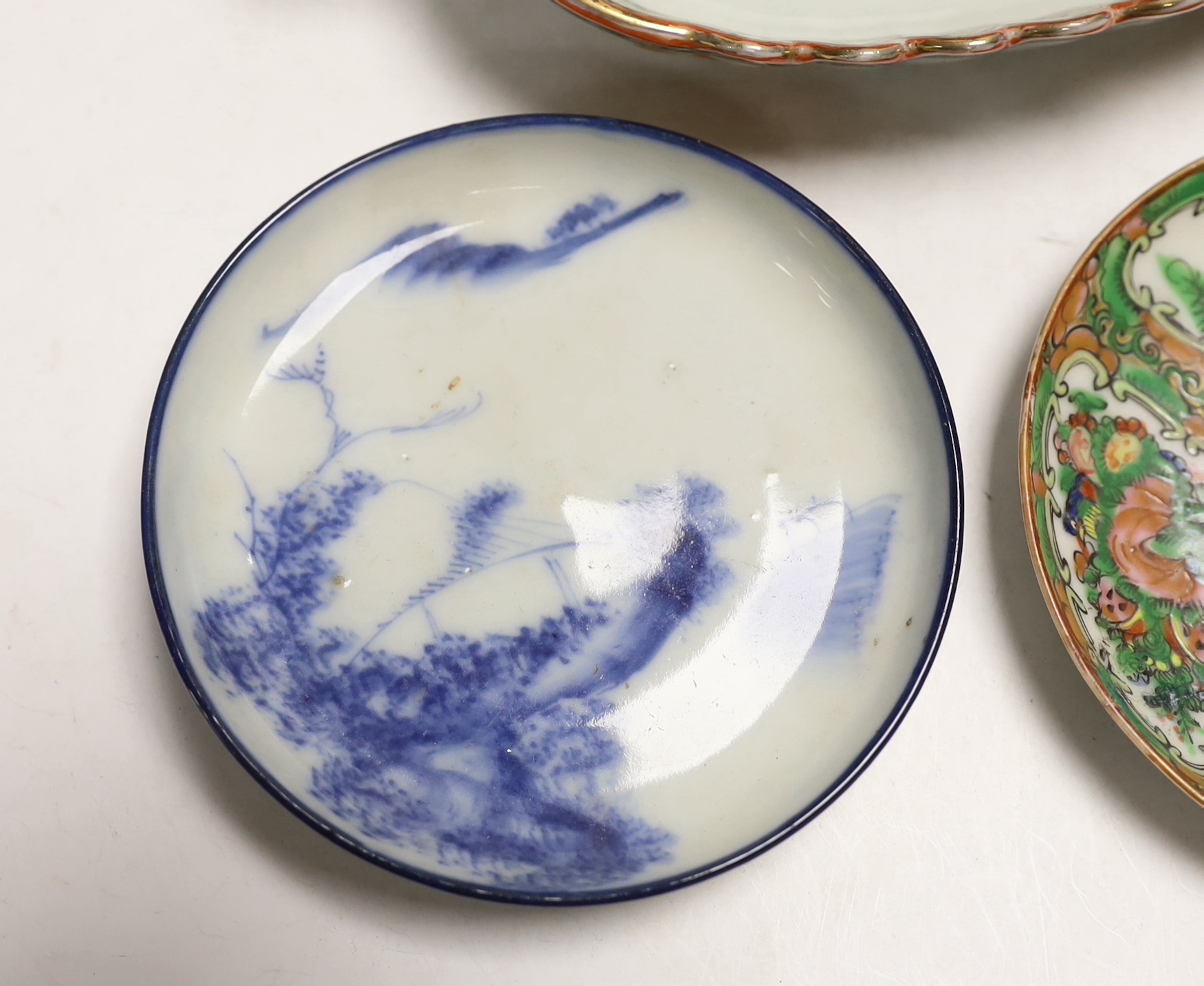 Three Chinese porcelain dishes, largest 18cm wide